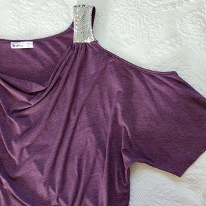 Drape neck cold shoulder blouse with sequins